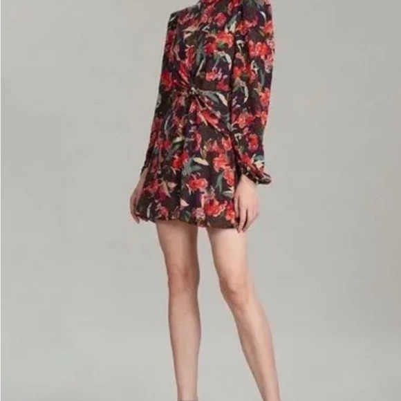 SALONI Demi Mini Dress in Dusk Moonflower size 8 MWT Floral Long Sleeves - Picture 1 of 14